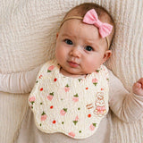 LSB 2PCS Bow & Bunny Print Petal style muslin Bibs Set with Bow rubber band, Muslin Adjustable Button Closure & Wide Shoulder Size Bibs