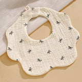 LSB 2PCS Bow & Bunny Print Petal style muslin Bibs Set with Bow rubber band, Muslin Adjustable Button Closure & Wide Shoulder Size Bibs