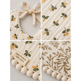 LSB 2PCS Set Floral Soft Muslin Adjustable Lace Tie-Up Bibs with Matching Bow Hair Tie