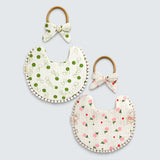 LSB 2pcs set Green Pink soft adjustable Lace Tie up Bibs with matching bow hair tie up
