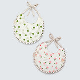 LSB 2pcs set Green Pink soft adjustable Lace Tie up Bibs with matching bow hair tie up