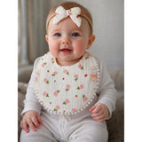 LSB 2pcs set Green Pink soft adjustable Lace Tie up Bibs with matching bow hair tie up