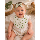 LSB 2pcs set Green Pink soft adjustable Lace Tie up Bibs with matching bow hair tie up