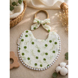 LSB 2pcs set Green Pink soft adjustable Lace Tie up Bibs with matching bow hair tie up
