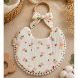LSB 2pcs set Green Pink soft adjustable Lace Tie up Bibs with matching bow hair tie up
