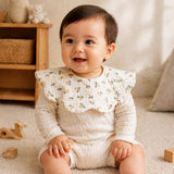 LSB 2PCS Set Occur Print Soft Muslin Adjustable Button Closure & Wide Shoulder Size Bibs