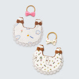 LSB 2PCS Set Rabbit Print Soft Muslin Adjustable Button Closure Bibs with Matching Bow Hair Tie