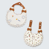 LSB 2PCS Set Rabbit Print Soft Muslin Adjustable Button Closure Bibs with Matching Bow Hair Tie