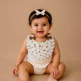 LSB 2PCS Set Rabbit Print Soft Muslin Adjustable Button Closure Bibs with Matching Bow Hair Tie