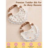 LSB 2PCS Set Rabbit Print Soft Muslin Adjustable Button Closure Bibs with Matching Bow Hair Tie