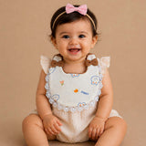 LSB 2PCS Set Rabbit Print Soft Muslin Adjustable Button Closure Bibs with Matching Bow Hair Tie