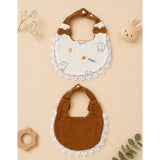 LSB 2PCS Set Rabbit Print Soft Muslin Adjustable Button Closure Bibs with Matching Bow Hair Tie