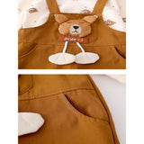 Cream Baseball Bear Dungaree with tshirt, 2 Pcs Clothing Set For Toddlers And Kids