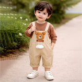 Khakhi Baseball Bear Dungaree with tshirt, 2 Pcs Clothing Set For Toddlers And Kids