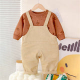 Khakhi Baseball Bear Dungaree with tshirt, 2 Pcs Clothing Set For Toddlers And Kids