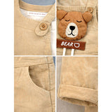 Khakhi Baseball Bear Dungaree with tshirt, 2 Pcs Clothing Set For Toddlers And Kids
