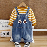 Mustard MadTed Dungaree with Stripes T-shirt, 2 Pcs Clothing Set For Toddlers And Kids