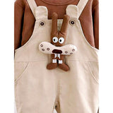 Olive Brown 3D Animal Dungaree with Brown T-shirt, 2 Pcs Clothing Set For Toddlers And Kids