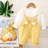 Yellow Duck Dungaree with White Frill T-shirt, 2 Pcs Clothing Set For Toddlers And Kids