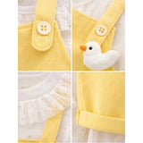 Yellow Duck Dungaree with White Frill T-shirt, 2 Pcs Clothing Set For Toddlers And Kids