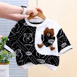 Black & White Dotted Teddy , 2Pcs Tracksuit Set for Kids