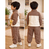 Brown Crew Neck 3D Lion , Fleece winter Tracksuit Set for Kids
