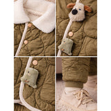 2 Pcs Brown Quilted Puffer Winter Jacket with Pants Co-ords set for Kids