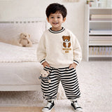 Cream & Black Pocket Bear fleece winter Tracksuit Set for Kids