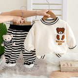 Cream & Black Pocket Bear fleece winter Tracksuit Set for Kids