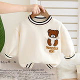Cream & Black Pocket Bear fleece winter Tracksuit Set for Kids