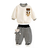 Cream & Black Pocket Bear fleece winter Tracksuit Set for Kids