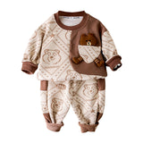 Cream & Brown Dotted Teddy, 2pcs Tracksuit Set for Kids