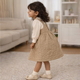 Beige Quilted Pinafore Dress with Inner Top for Girls