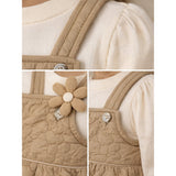 Beige Quilted Pinafore Dress with Inner Top for Girls
