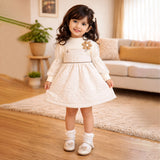 Cream Quilted Pinafore Dress with Inner Top for Girls