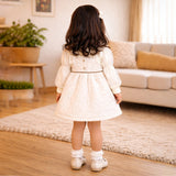 Cream Quilted Pinafore Dress with Inner Top for Girls