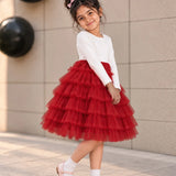 LSB Red Pearl & Silver Bow Cardigan & White-Red Ruffle Frock, Winterwear 2 Pcs Set for Girls