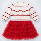 LSB White Strawberry Cardigan & White-Red Ruffle Frock, Winterwear 2 Pcs Set for Girls