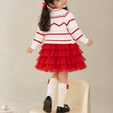 LSB White Strawberry Cardigan & White-Red Ruffle Frock, Winterwear 2 Pcs Set for Girls