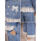 Frills & Bows Denim Jacket with Pants Co-ord set for Girls