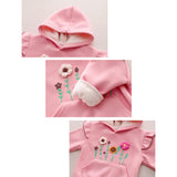 Pink Crochet Floral Frill Fleece winter Tracksuit Set for Kids