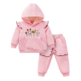 Pink Crochet Floral Frill Fleece winter Tracksuit Set for Kids