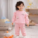 Pink Ruffle Shoulder Tracksuit Set for Kids