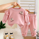 Pink Ruffle Shoulder Tracksuit Set for Kids