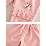 Pink Ruffle Shoulder Tracksuit Set for Kids
