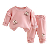 Pink Ruffle Shoulder Tracksuit Set for Kids