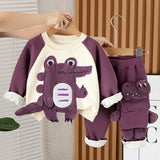Purple Croc Pocket Fleece Winter Tracksuit Set for Kids
