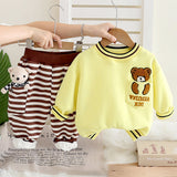 Yellow & Brown Pocket Bear fleece winter Tracksuit Set for Kids