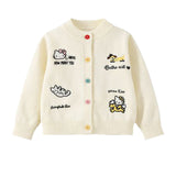 Cat-Dog Print Cream Cardigan and Pleated Skirt Winterwear 2Pcs set for Girls
