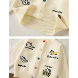 Cat-Dog Print Cream Cardigan and Pleated Skirt Winterwear 2Pcs set for Girls